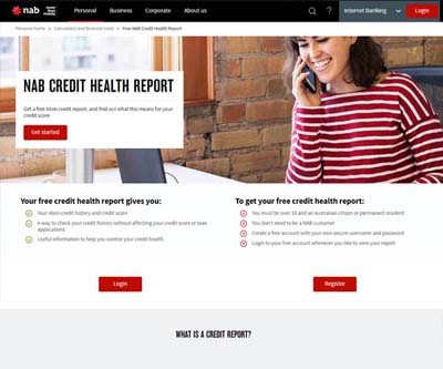 Screenshot of the NAB Credit Health landing page