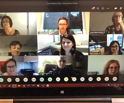 Photo of the Victorian Government Carer Advisory Committee Zoom call in 2020
