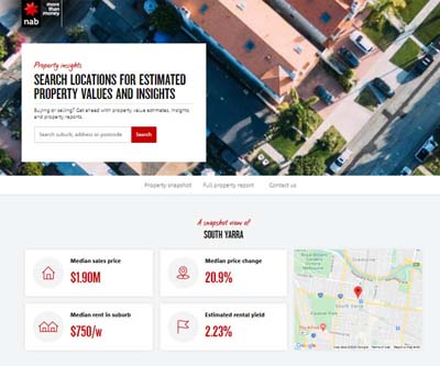 Screenshot of the NAB Property Insights website