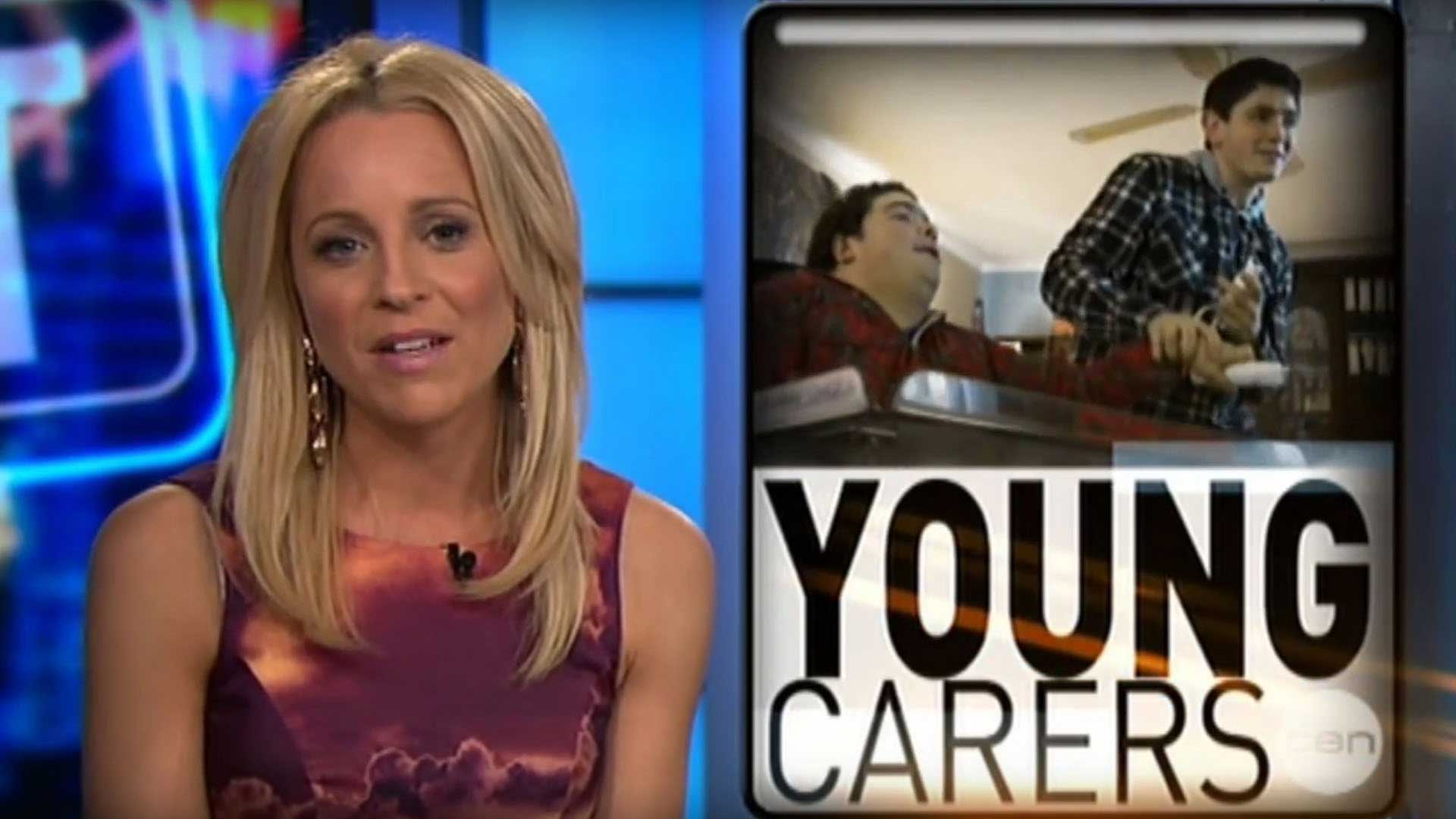 Still of Carrie Bickmore introducing Young Carers segment